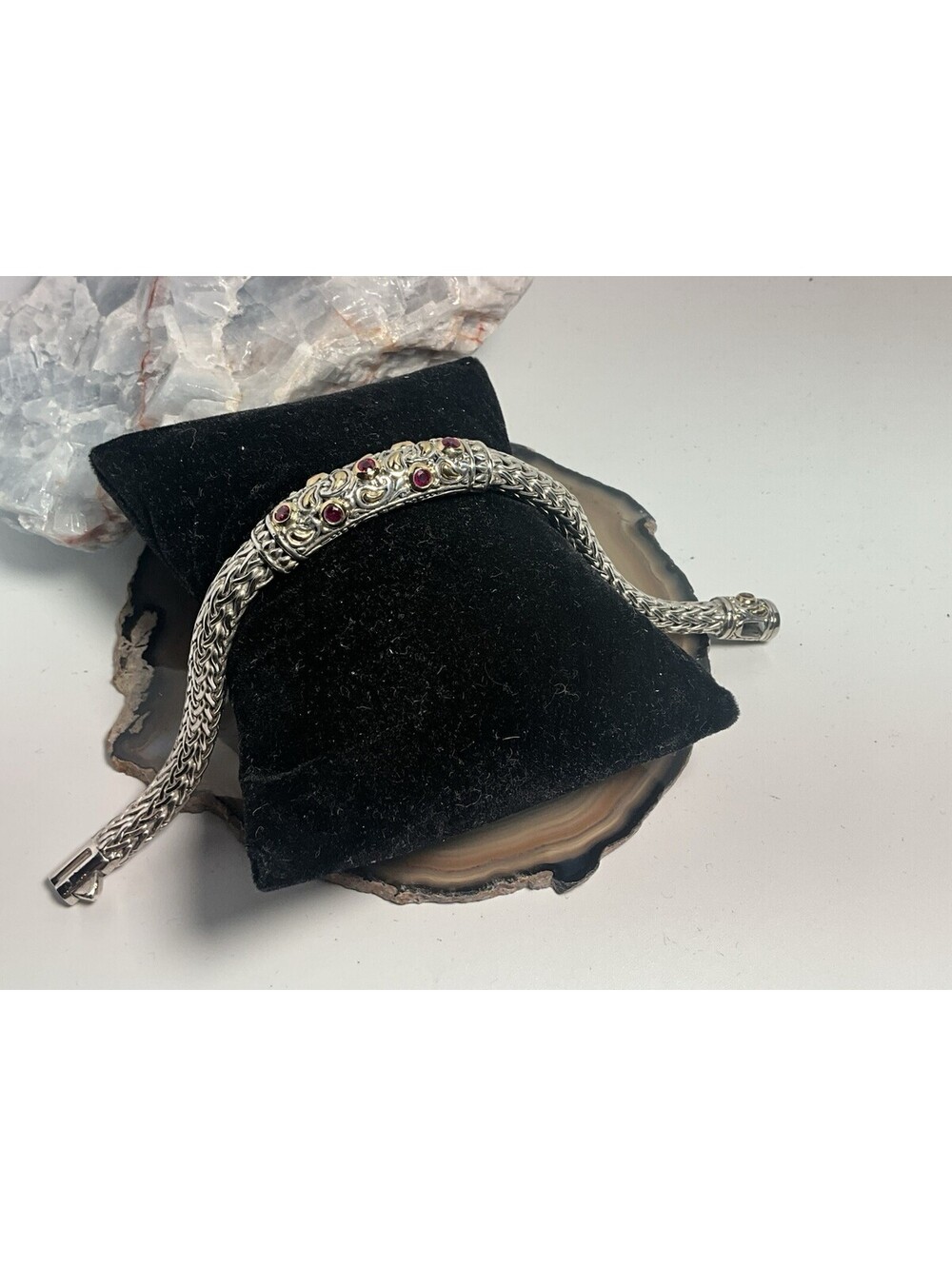 Samuel Behnam BJC Sterling Silver & 18K Yellow Gold Garnet 8mm Woven Bracelet